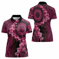 Vanuatu Women Polo Shirt Hibisus Polynesian Pattern Pink - Polynesian Pride