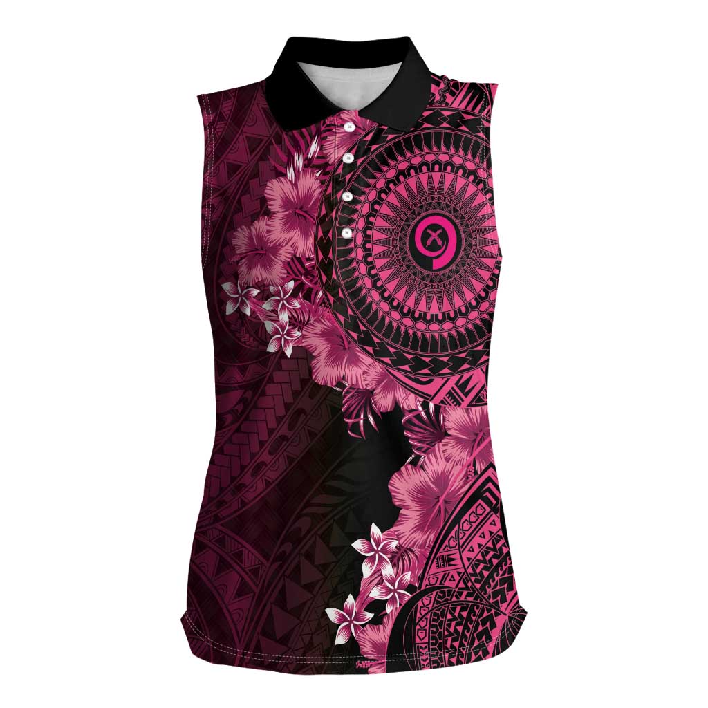Vanuatu Women Sleeveless Polo Shirt Hibisus Polynesian Pattern Pink LT14 Female Pink - Polynesian Pride