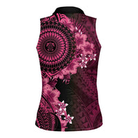 Vanuatu Women Sleeveless Polo Shirt Hibisus Polynesian Pattern Pink LT14 - Polynesian Pride