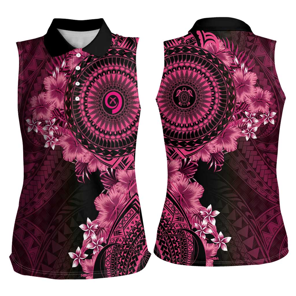 Vanuatu Women Sleeveless Polo Shirt Hibisus Polynesian Pattern Pink LT14 - Polynesian Pride