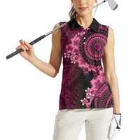 Vanuatu Women Sleeveless Polo Shirt Hibisus Polynesian Pattern Pink LT14 - Polynesian Pride