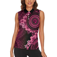 Vanuatu Women Sleeveless Polo Shirt Hibisus Polynesian Pattern Pink LT14 - Polynesian Pride
