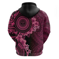 Vanuatu Zip Hoodie Hibisus Polynesian Pattern Pink - Polynesian Pride