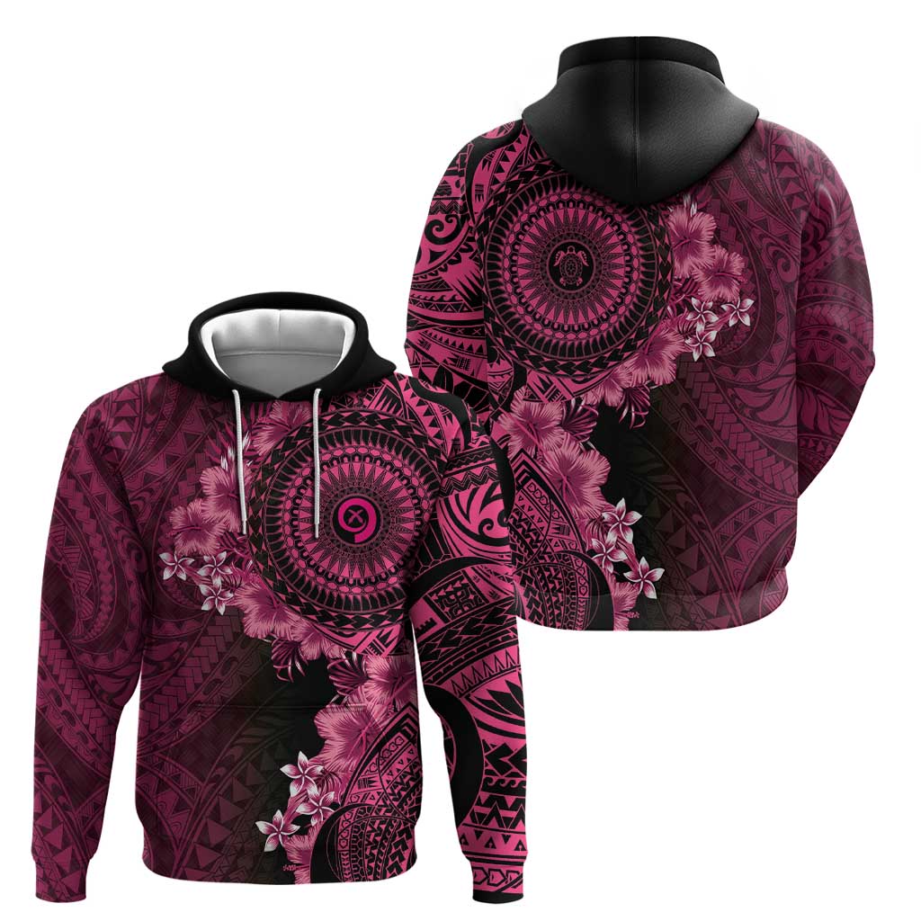 Vanuatu Zip Hoodie Hibisus Polynesian Pattern Pink - Polynesian Pride