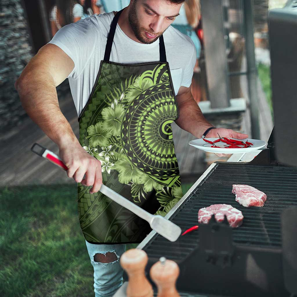Vanuatu Apron Hibisus Polynesian Pattern Green - Polynesian Pride