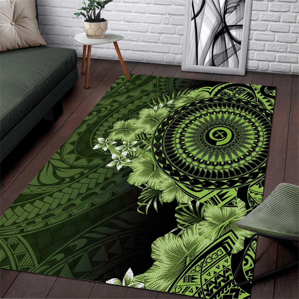 Vanuatu Area Rug Hibisus Polynesian Pattern Green - Polynesian Pride