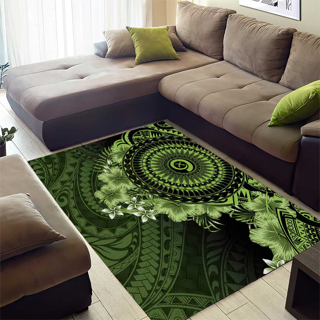 Vanuatu Area Rug Hibisus Polynesian Pattern Green - Polynesian Pride
