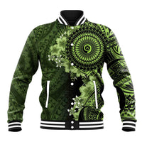 Vanuatu Baseball Jacket Hibisus Polynesian Pattern Green LT14 Unisex Green - Polynesian Pride
