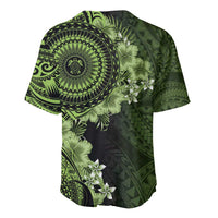 Vanuatu Baseball Jersey Hibisus Polynesian Pattern Green - Polynesian Pride