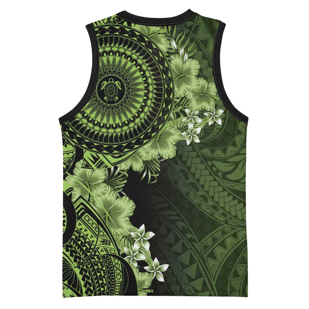 Vanuatu Basketball Jersey Hibisus Polynesian Pattern Green LT14 - Polynesian Pride