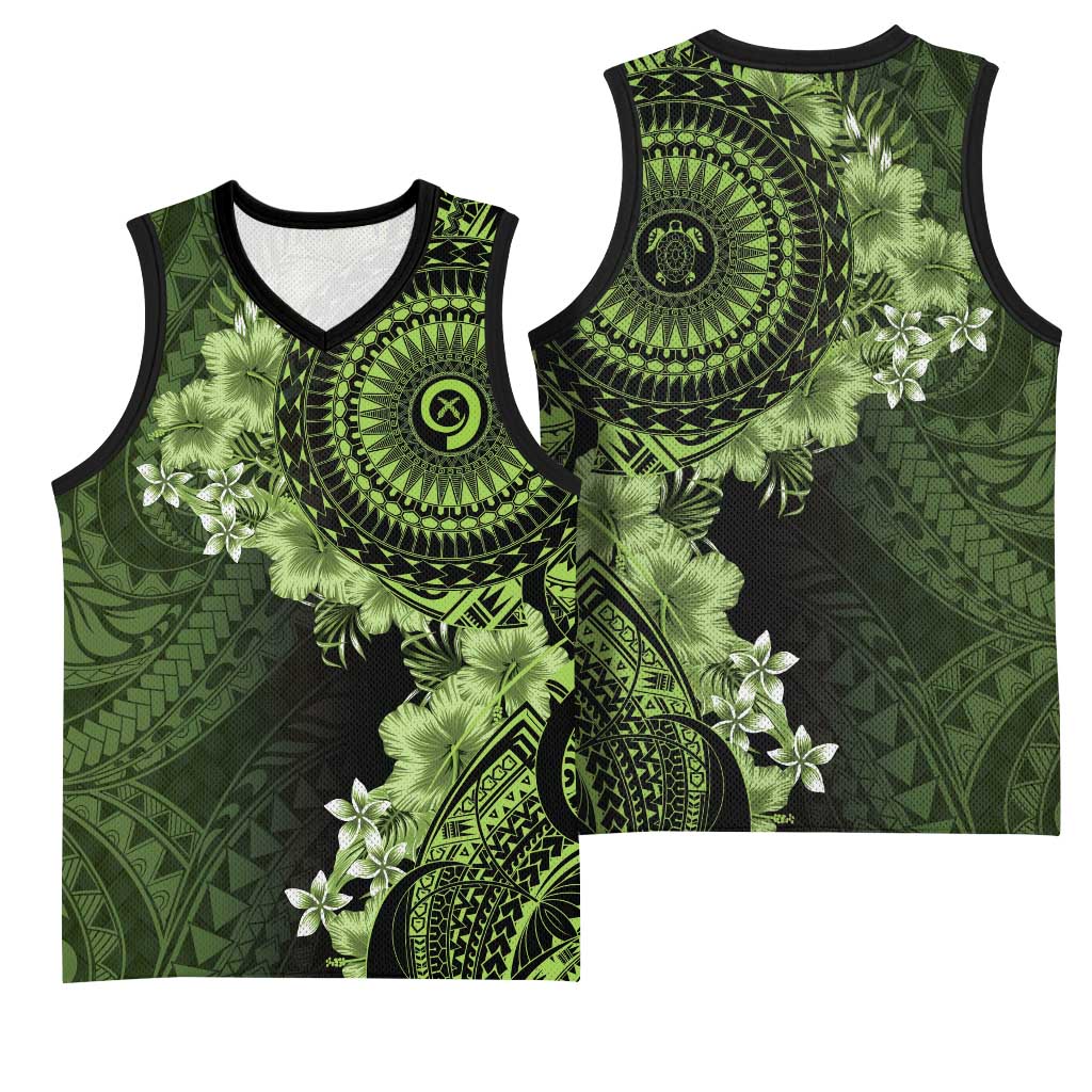 Vanuatu Basketball Jersey Hibisus Polynesian Pattern Green LT14 - Polynesian Pride