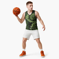 Vanuatu Basketball Jersey Hibisus Polynesian Pattern Green LT14 - Polynesian Pride