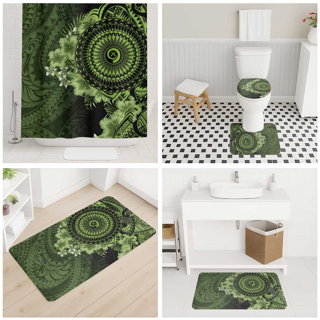 Vanuatu Bathroom Set Hibisus Polynesian Pattern Green - Polynesian Pride