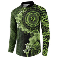 Vanuatu Button Sweatshirt Hibisus Polynesian Pattern Green LT14 - Polynesian Pride