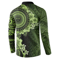 Vanuatu Button Sweatshirt Hibisus Polynesian Pattern Green LT14 - Polynesian Pride