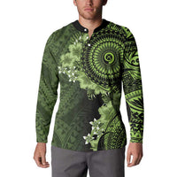 Vanuatu Button Sweatshirt Hibisus Polynesian Pattern Green LT14 - Polynesian Pride