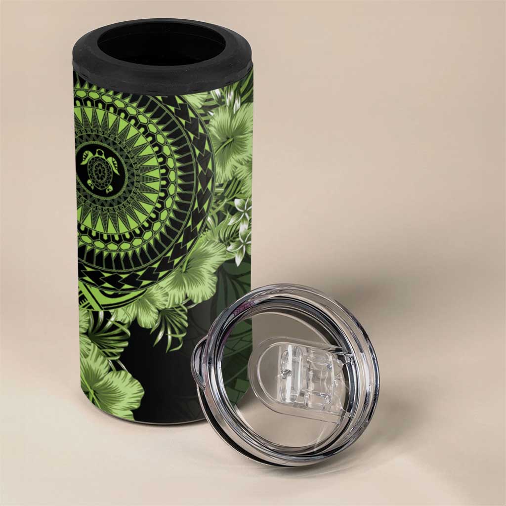 Vanuatu 4 in 1 Can Cooler Tumbler Hibisus Polynesian Pattern Green LT14 - Polynesian Pride