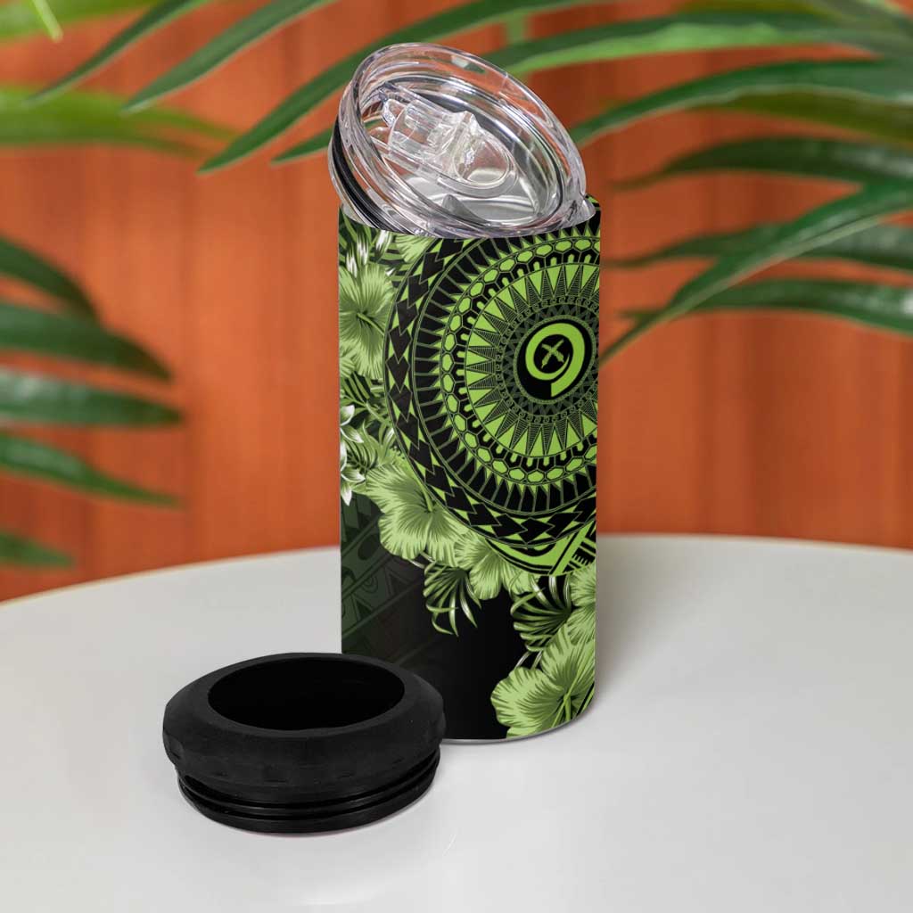 Vanuatu 4 in 1 Can Cooler Tumbler Hibisus Polynesian Pattern Green LT14 - Polynesian Pride
