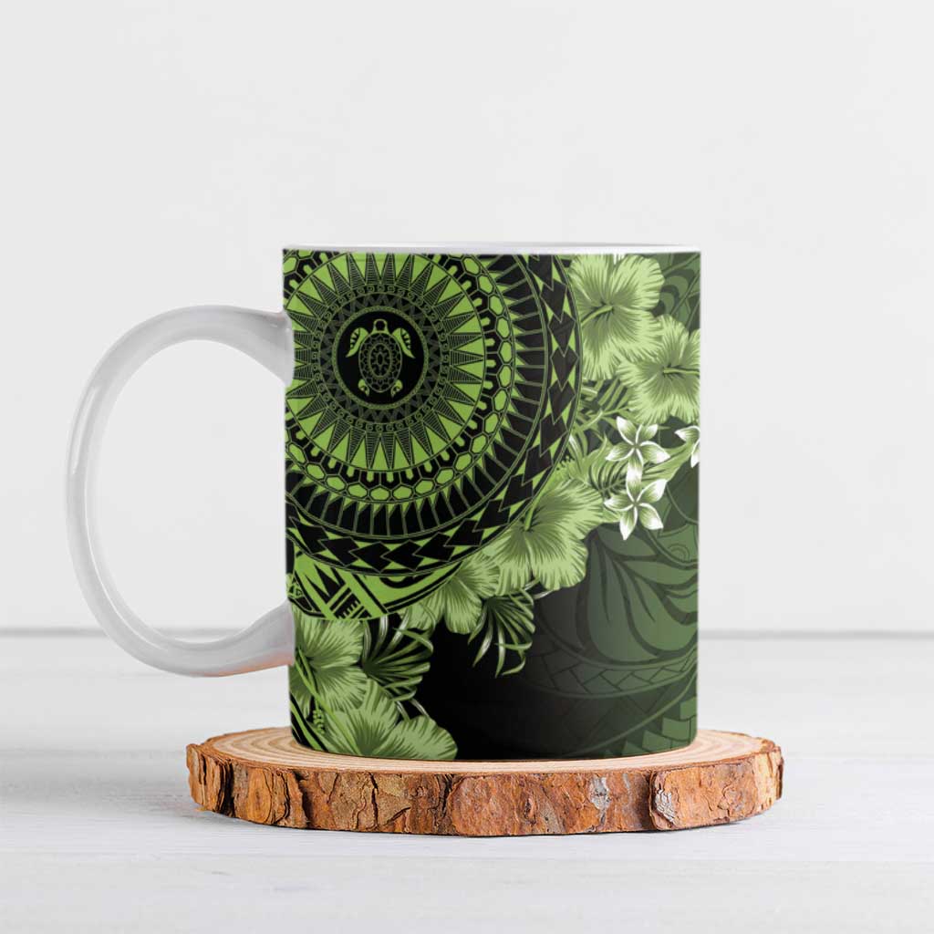Vanuatu Ceramic Mug Hibisus Polynesian Pattern Green LT14 Green - Polynesian Pride
