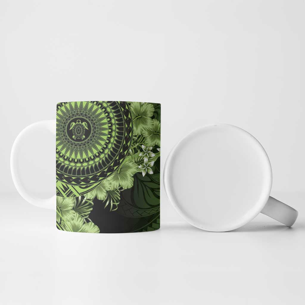 Vanuatu Ceramic Mug Hibisus Polynesian Pattern Green LT14 - Polynesian Pride