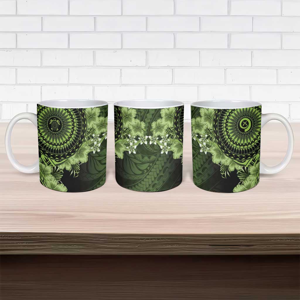 Vanuatu Ceramic Mug Hibisus Polynesian Pattern Green LT14 - Polynesian Pride
