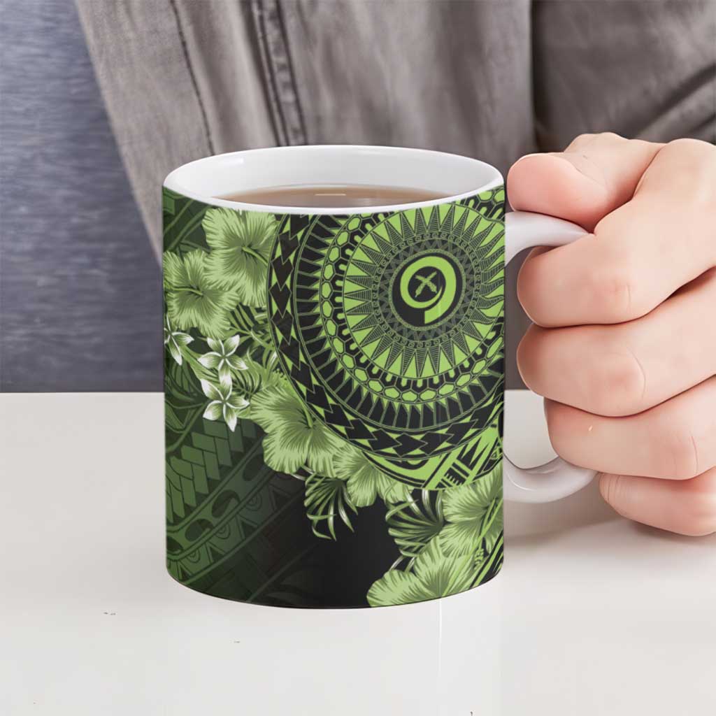 Vanuatu Ceramic Mug Hibisus Polynesian Pattern Green LT14 - Polynesian Pride