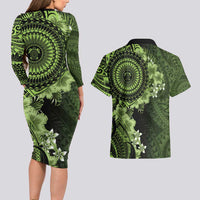 Vanuatu Couples Matching Long Sleeve Bodycon Dress and Hawaiian Shirt Hibisus Polynesian Pattern Green LT14 - Polynesian Pride