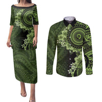 Vanuatu Couples Matching Puletasi and Long Sleeve Button Shirt Hibisus Polynesian Pattern Green LT14 Green - Polynesian Pride