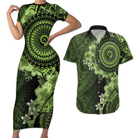 Vanuatu Couples Matching Short Sleeve Bodycon Dress and Hawaiian Shirt Hibisus Polynesian Pattern Green LT14 Green - Polynesian Pride