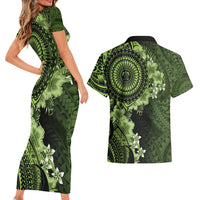 Vanuatu Couples Matching Short Sleeve Bodycon Dress and Hawaiian Shirt Hibisus Polynesian Pattern Green LT14 - Polynesian Pride