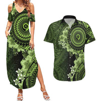 Vanuatu Couples Matching Summer Maxi Dress and Hawaiian Shirt Hibisus Polynesian Pattern Green LT14 Green - Polynesian Pride
