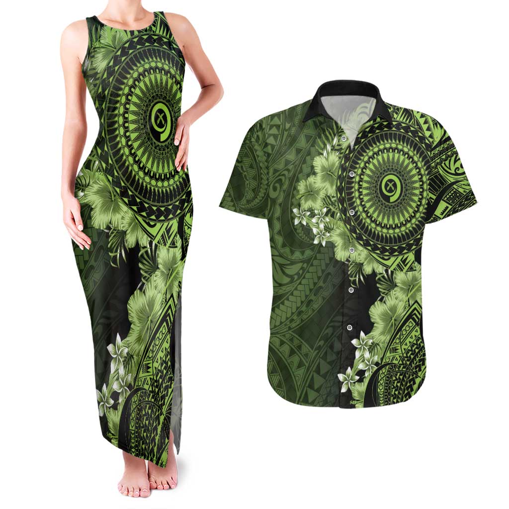 Vanuatu Couples Matching Tank Maxi Dress and Hawaiian Shirt Hibisus Polynesian Pattern Green LT14 Green - Polynesian Pride