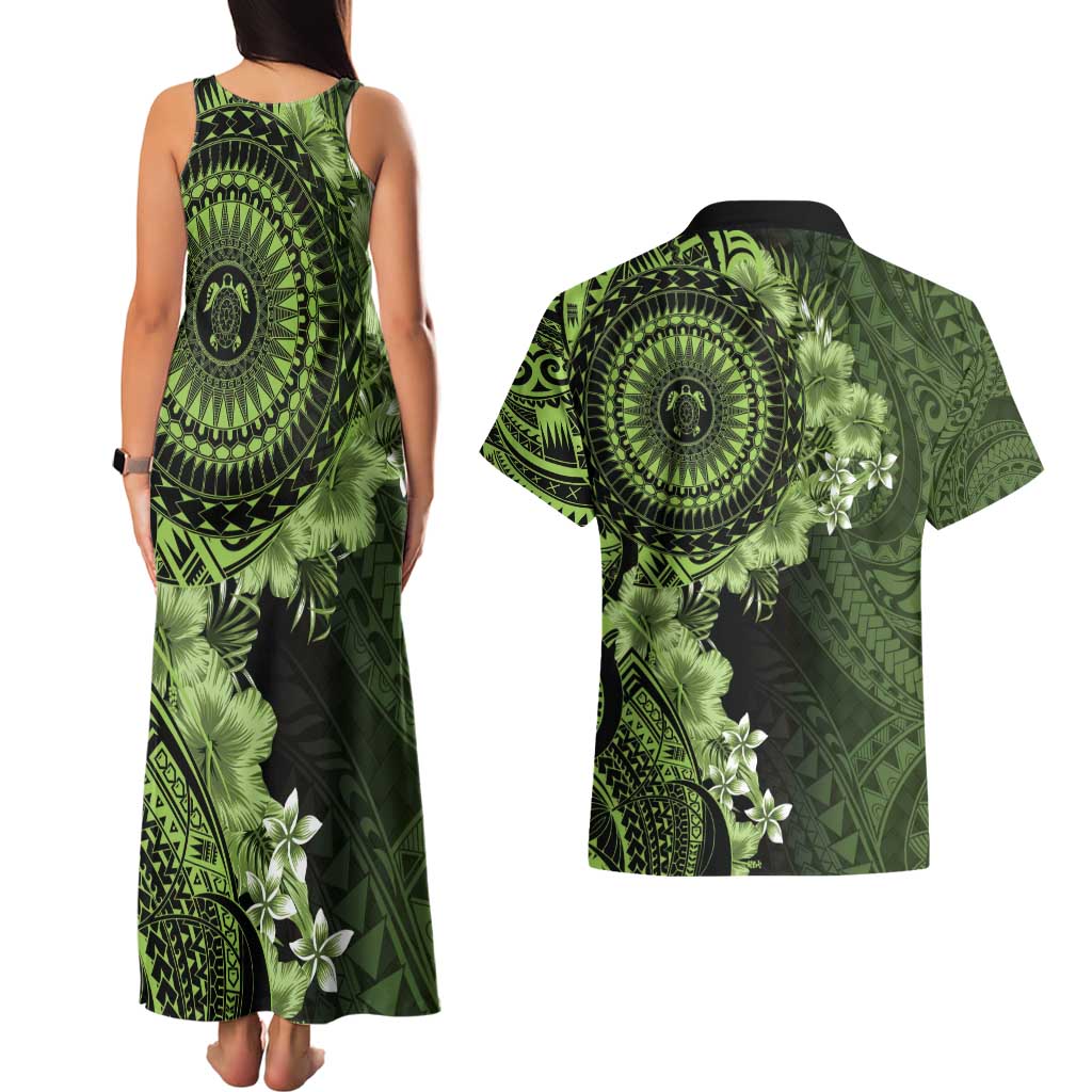 Vanuatu Couples Matching Tank Maxi Dress and Hawaiian Shirt Hibisus Polynesian Pattern Green LT14 - Polynesian Pride