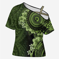 Vanuatu Cross Shoulder Shirt Hibisus Polynesian Pattern Green LT14 Female Green - Polynesian Pride