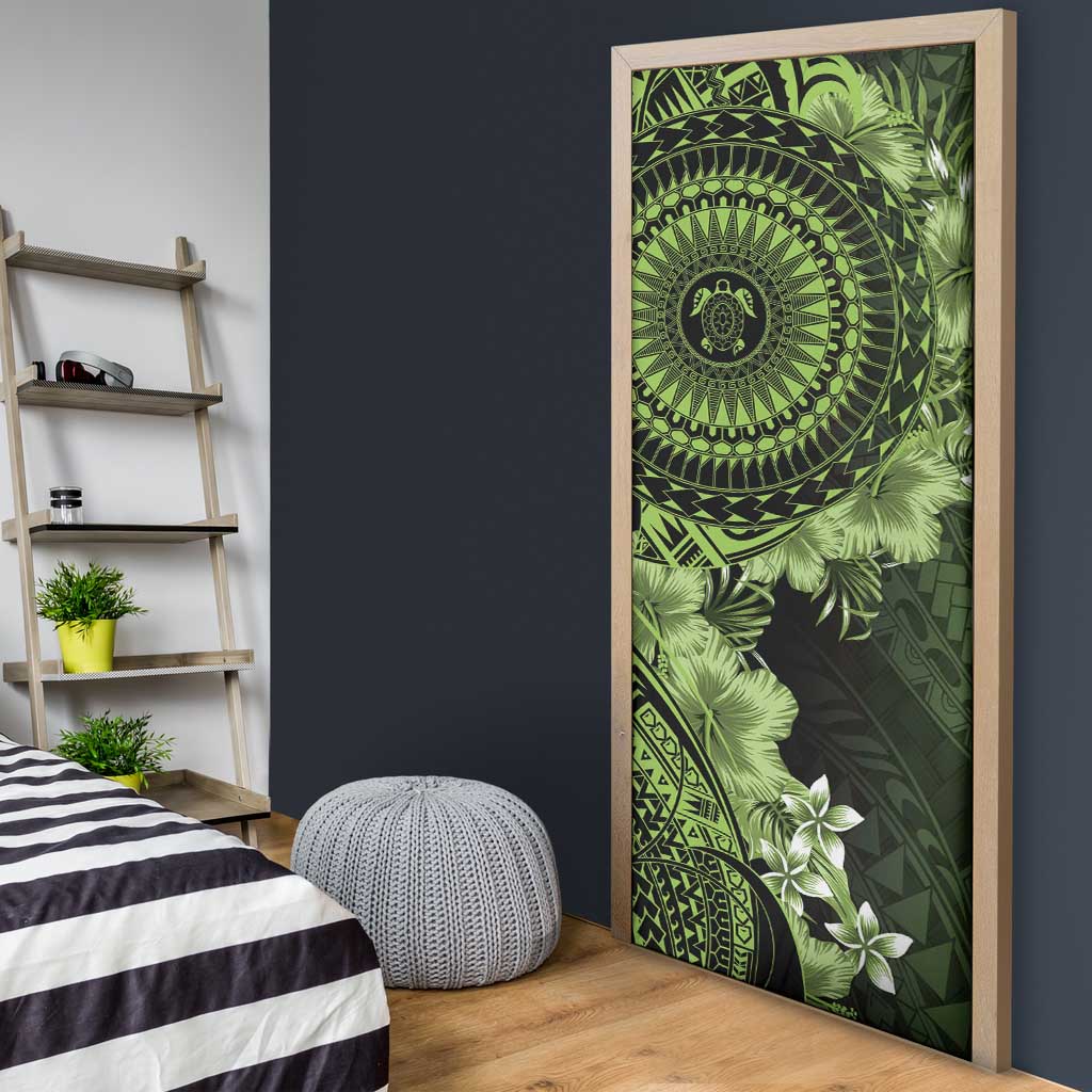 Vanuatu Door Cover Hibisus Polynesian Pattern Green LT14 - Polynesian Pride