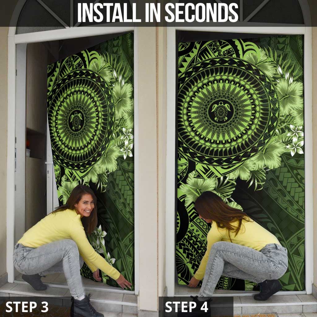 Vanuatu Door Cover Hibisus Polynesian Pattern Green LT14 - Polynesian Pride