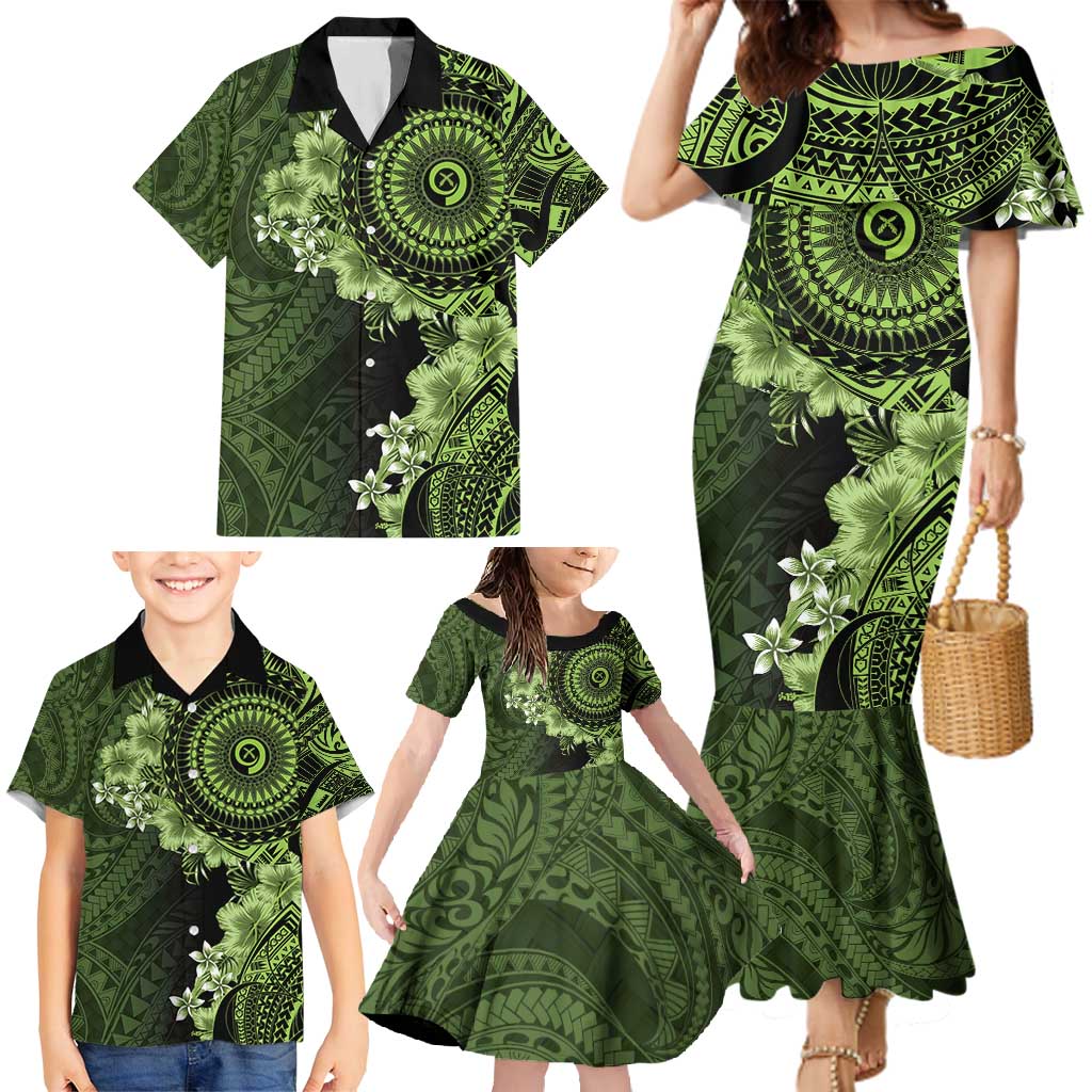 Vanuatu Family Matching Mermaid Dress and Hawaiian Shirt Hibisus Polynesian Pattern Green LT14 - Polynesian Pride