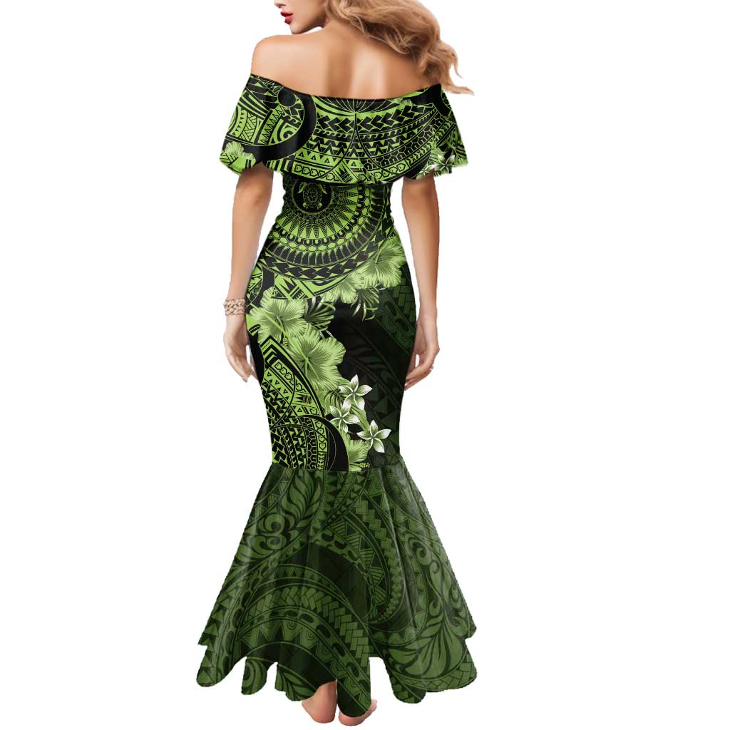 Vanuatu Family Matching Mermaid Dress and Hawaiian Shirt Hibisus Polynesian Pattern Green LT14 - Polynesian Pride