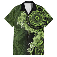 Vanuatu Family Matching Off The Shoulder Long Sleeve Dress and Hawaiian Shirt Hibisus Polynesian Pattern Green - Polynesian Pride