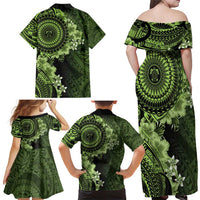 Vanuatu Family Matching Off Shoulder Maxi Dress and Hawaiian Shirt Hibisus Polynesian Pattern Green LT14 - Polynesian Pride