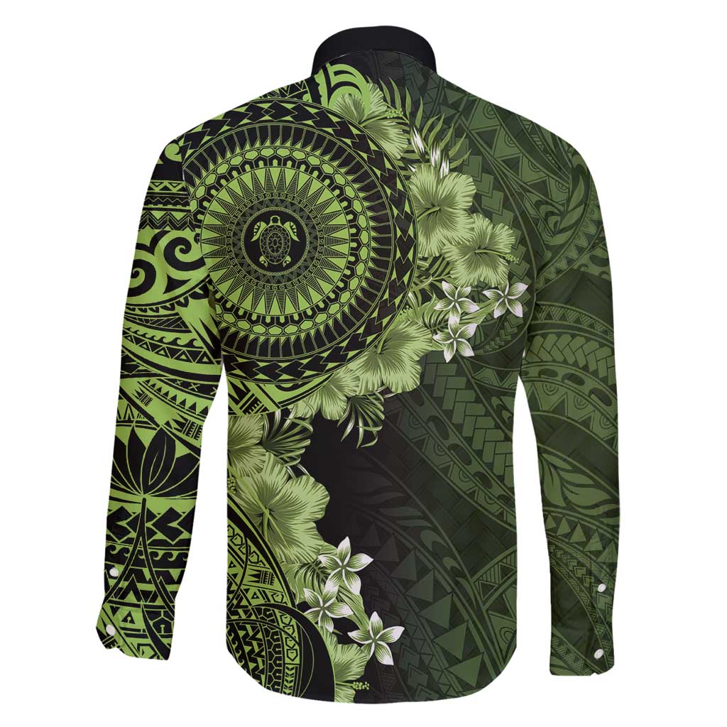 Vanuatu Family Matching Off Shoulder Maxi Dress and Hawaiian Shirt Hibisus Polynesian Pattern Green LT14 - Polynesian Pride