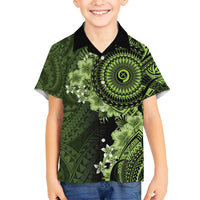 Vanuatu Family Matching Off Shoulder Short Dress and Hawaiian Shirt Hibisus Polynesian Pattern Green - Polynesian Pride