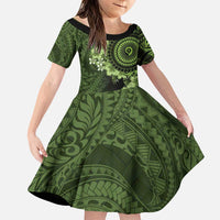 Vanuatu Family Matching Puletasi and Hawaiian Shirt Hibisus Polynesian Pattern Green LT14 Daughter's Dress Green - Polynesian Pride