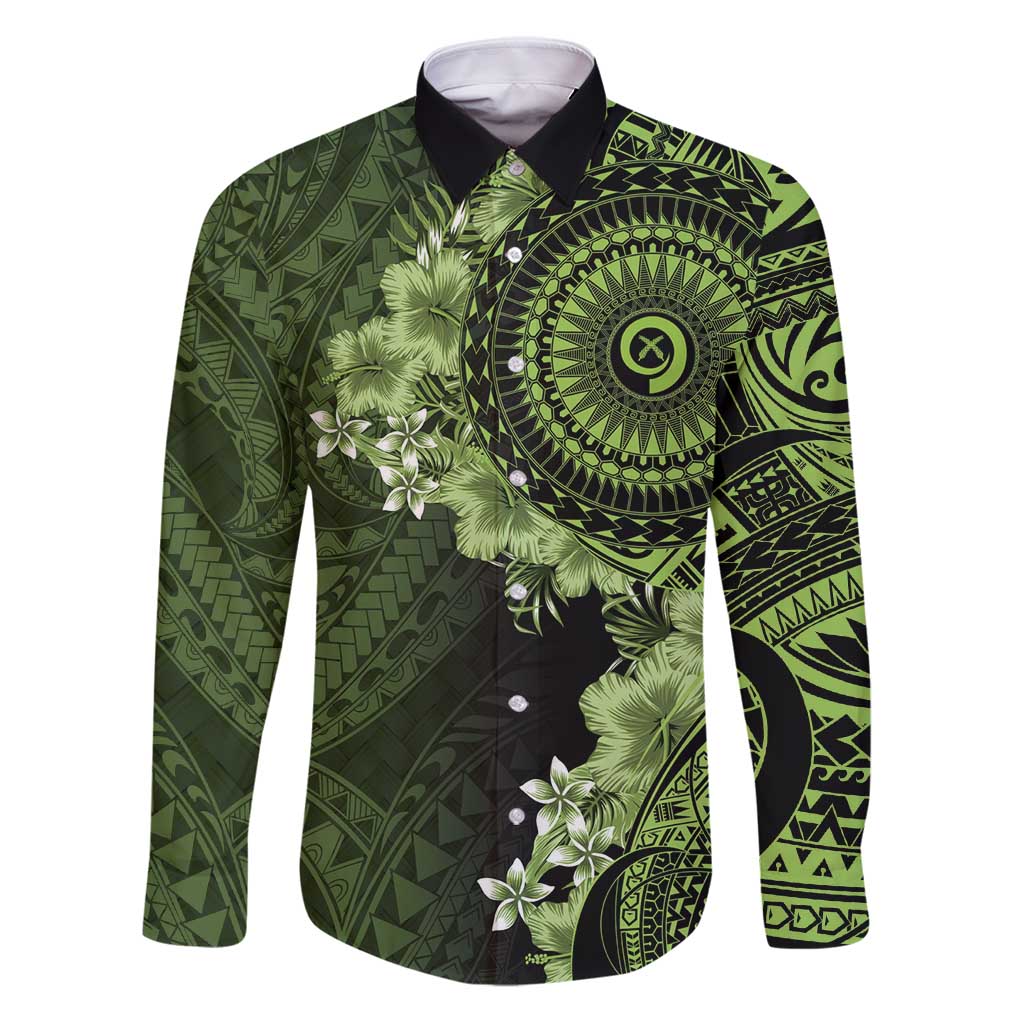Vanuatu Family Matching Puletasi and Hawaiian Shirt Hibisus Polynesian Pattern Green LT14 Dad's Shirt - Long Sleeve Green - Polynesian Pride