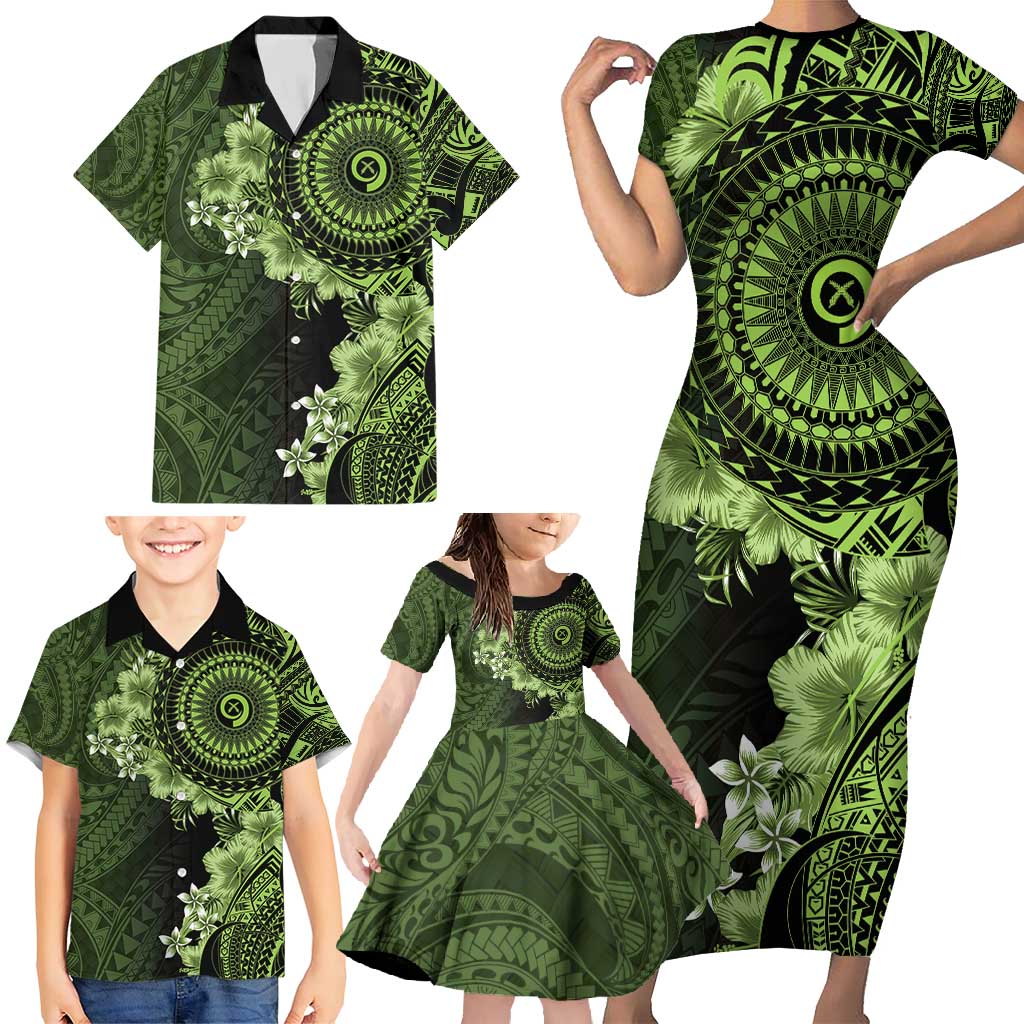 Vanuatu Family Matching Short Sleeve Bodycon Dress and Hawaiian Shirt Hibisus Polynesian Pattern Green LT14 - Polynesian Pride