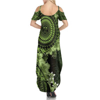 Vanuatu Family Matching Summer Maxi Dress and Hawaiian Shirt Hibisus Polynesian Pattern Green LT14 - Polynesian Pride