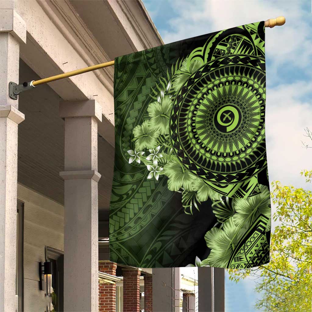 Vanuatu Garden Flag Hibisus Polynesian Pattern Green - Polynesian Pride
