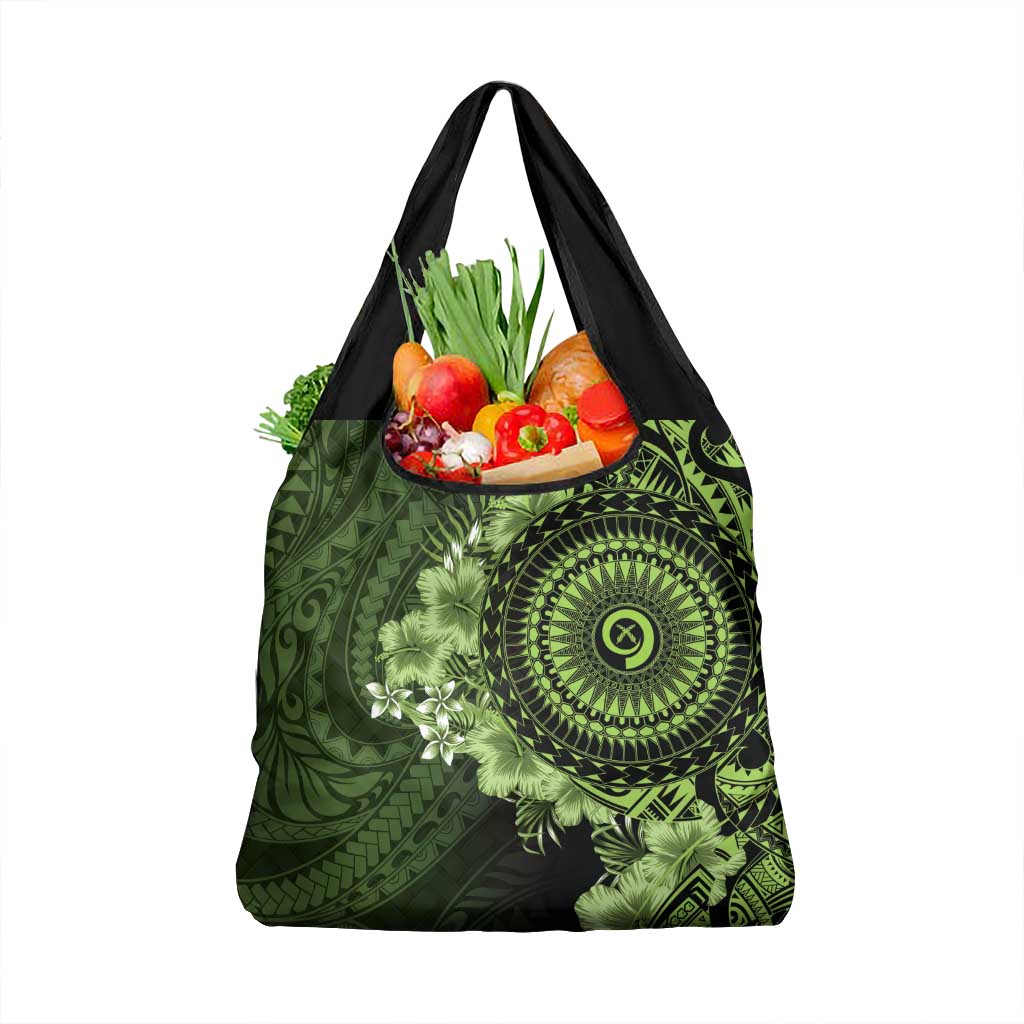 Vanuatu Grocery Bag Hibisus Polynesian Pattern Green - Polynesian Pride