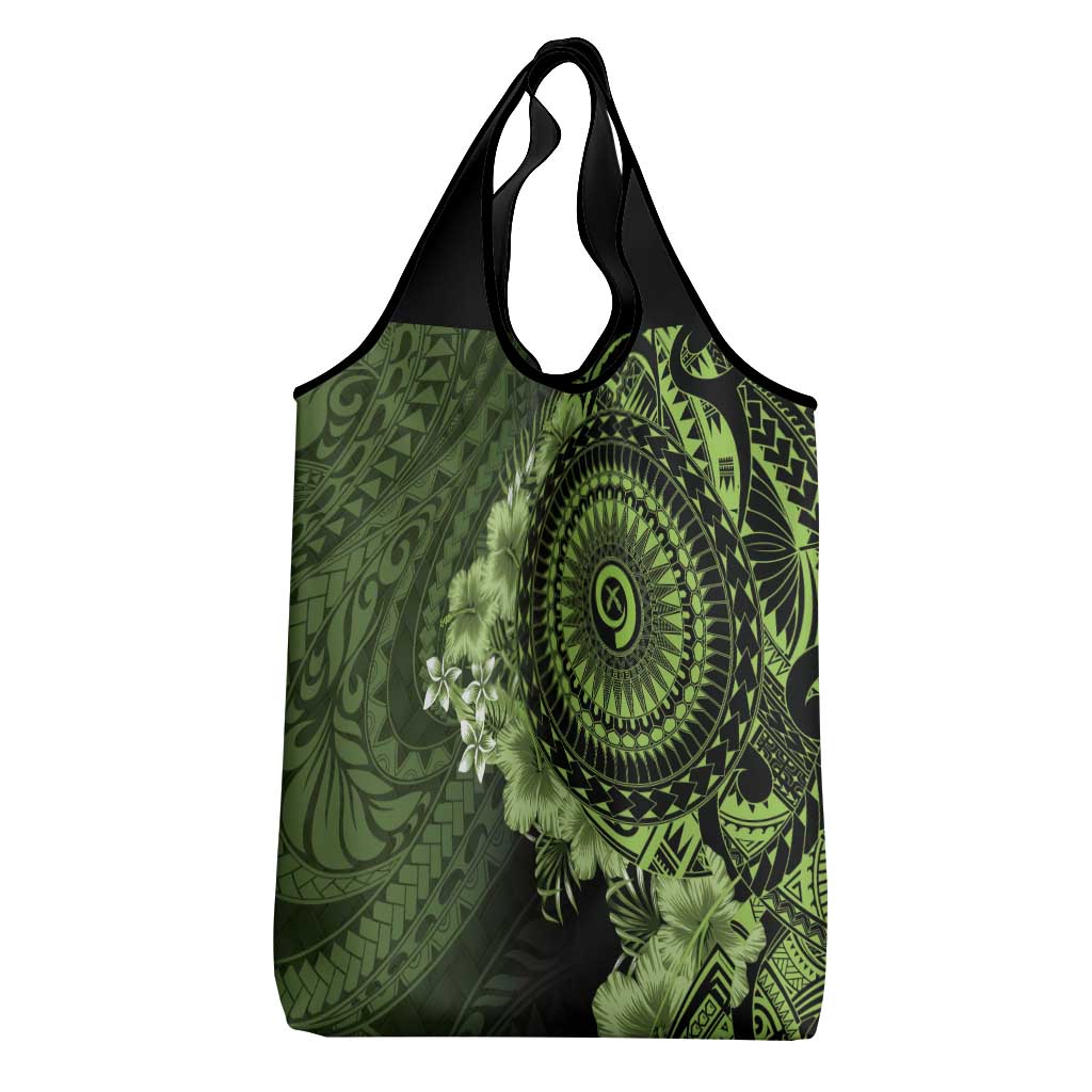 Vanuatu Grocery Bag Hibisus Polynesian Pattern Green - Polynesian Pride
