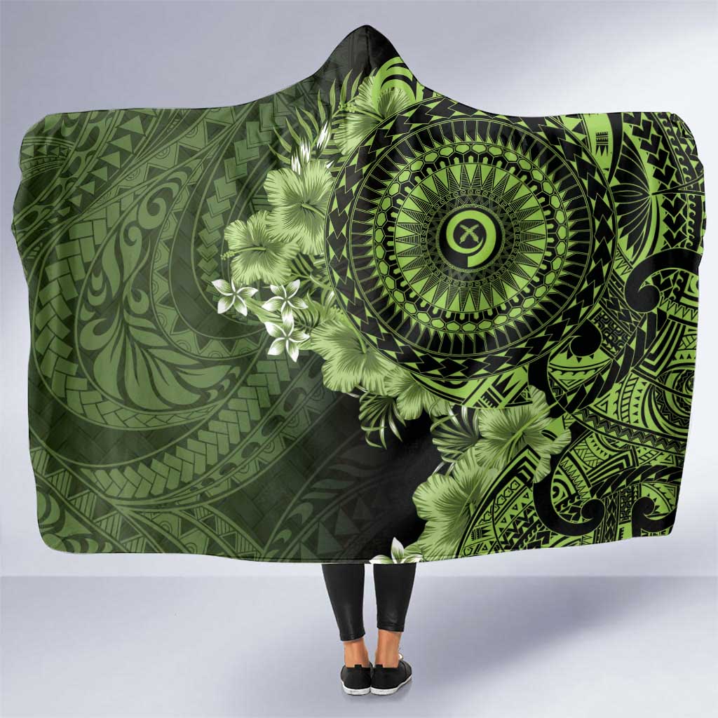 Vanuatu Hooded Blanket Hibisus Polynesian Pattern Green - Polynesian Pride